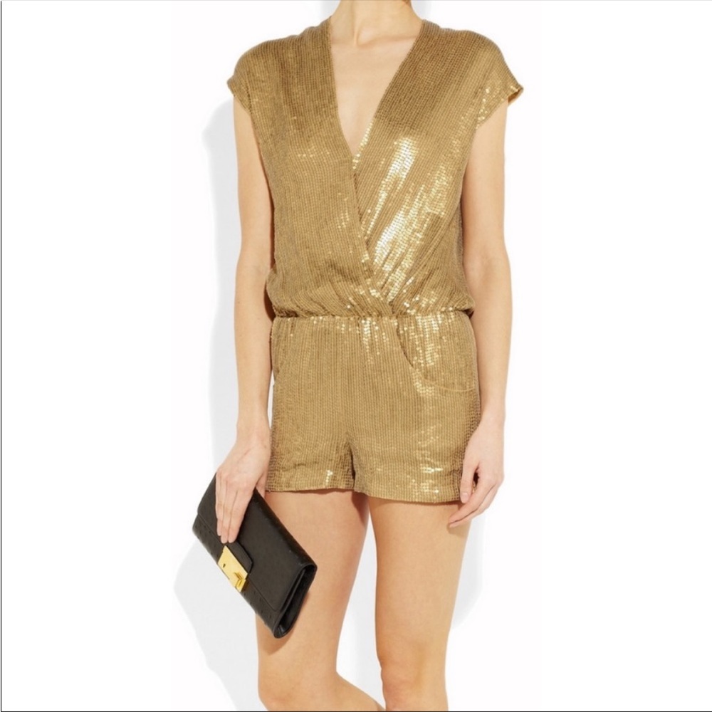 NWOT Haute Hippie Gold Sequined Silk Playsuit sz S